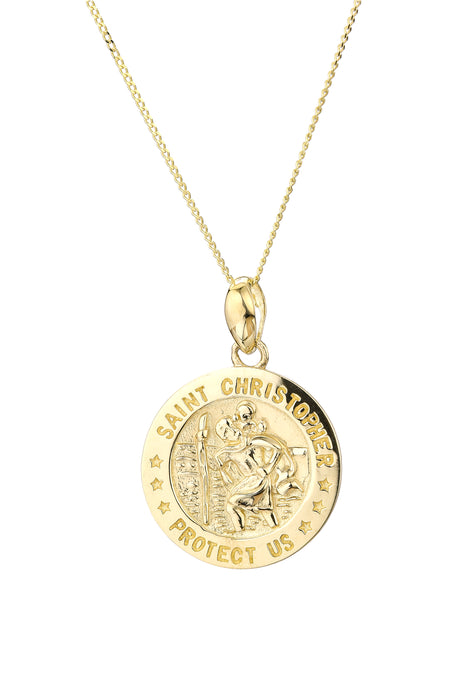 9ct Yellow Gold St. Christopher 14mm Disc Pendant Necklace