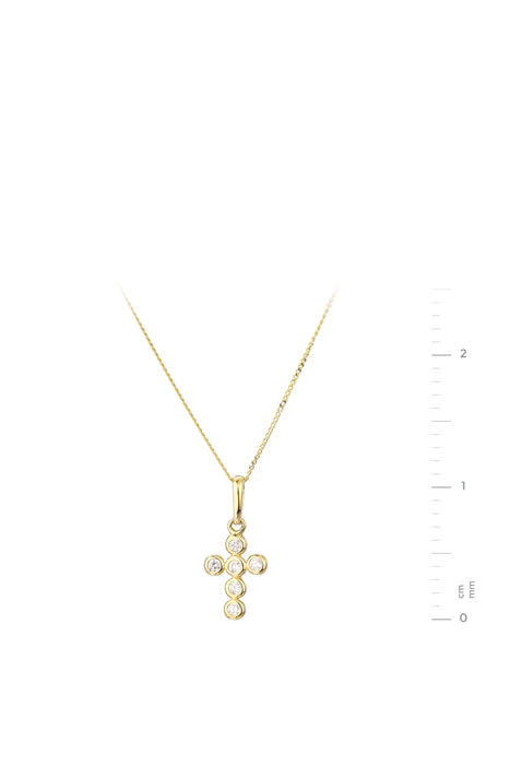 9ct Yellow Gold Cubic Zirconia Mini Bubble Cross Pendant 18 Inch Curb Chain