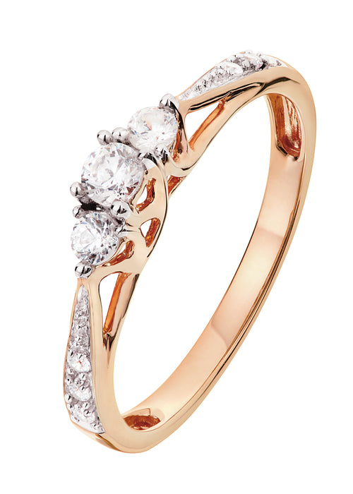 9ct Rose Gold 0.23ct Three Stone Diamond Ring