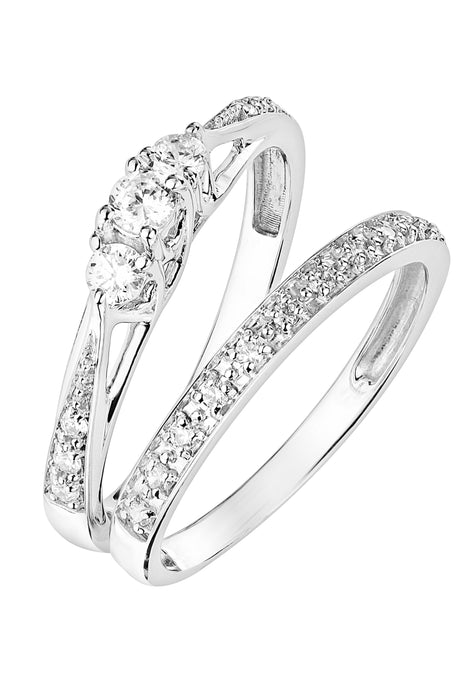 9ct White Gold 0.30ct Diamond Three Stone Bridal Set Ring