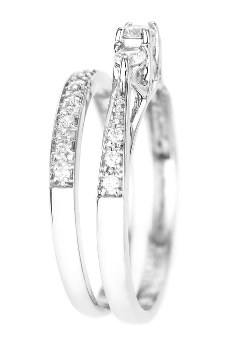 9ct White Gold 0.30ct Diamond Three Stone Bridal Set Ring