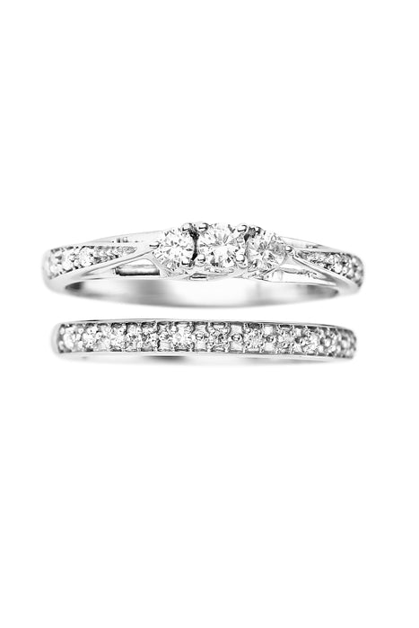 9ct White Gold 0.30ct Diamond Three Stone Bridal Set Ring