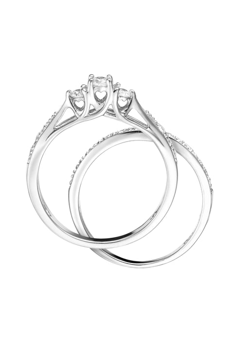 9ct White Gold 0.30ct Diamond Three Stone Bridal Set Ring