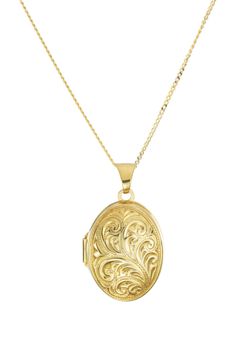 9ct Yellow Gold Oval Scroll Locket Necklace