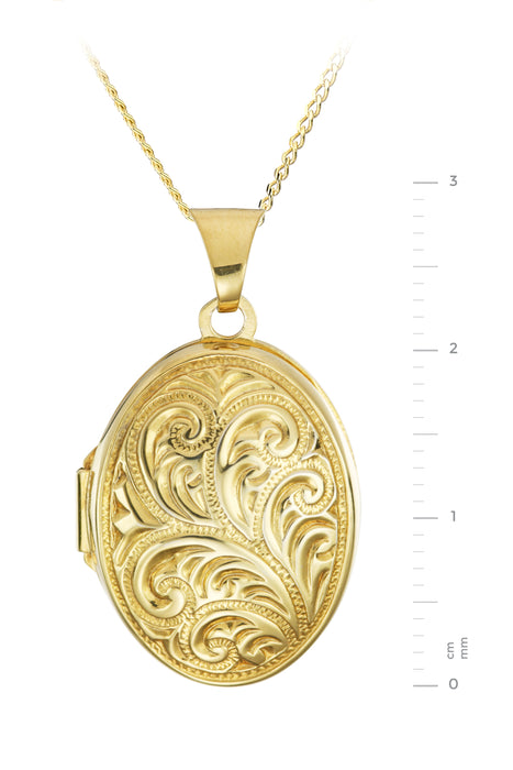 9ct Yellow Gold Oval Scroll Locket Necklace