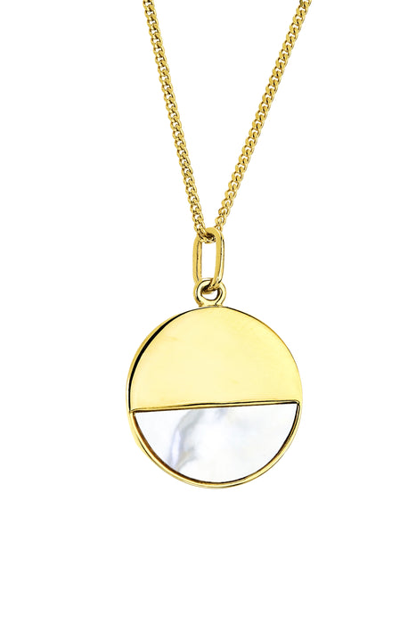 14ct Gold Plated Sterling Silver Mother of Pearl Round Pendant Necklace