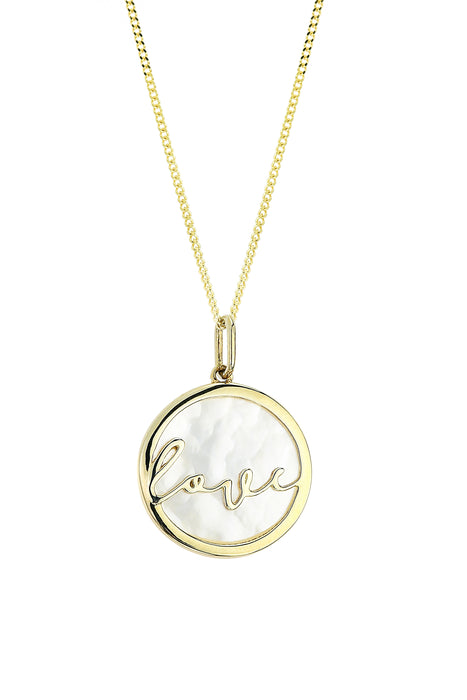 Sterling Silver Gold Plated Mother of Pearl LOVE Pendant