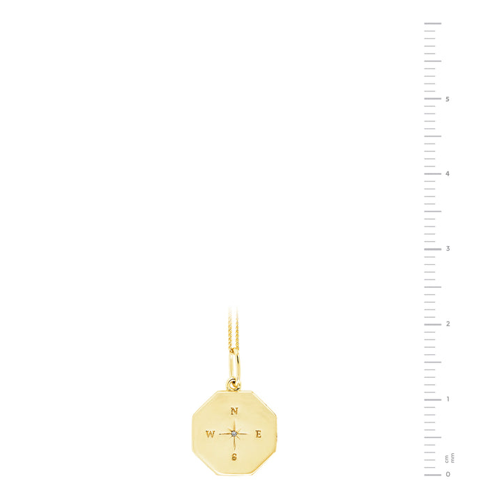 Gold Plated Sterling Silver Gold Plated Compass Ocatagon Pendant Necklace