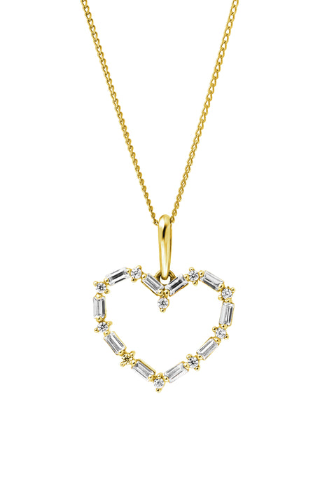 9ct Yellow Gold Mixed Cut Cubic Zirconia Heart Pendant Necklace