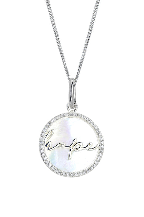 Sterling Silver Mother Of Pearl & Cubic Zirconia Hope Pendant Necklace