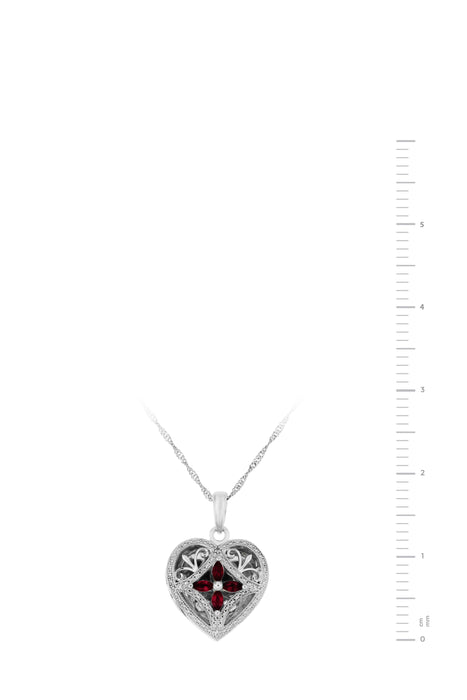 Sterling Silver Created Ruby and Diamond Heart Locket Necklace