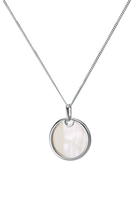 Sterling Silver Crystal Round Mother of Pearl Pendant Necklace