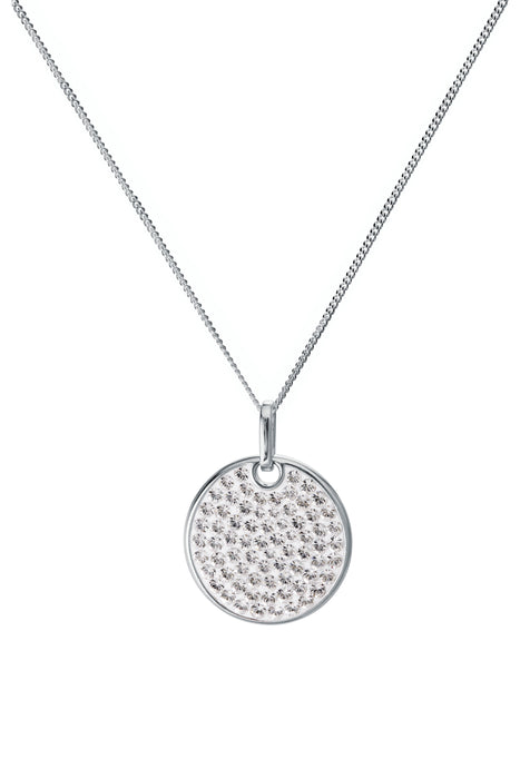 Sterling Silver Crystal Round Mother of Pearl Pendant Necklace