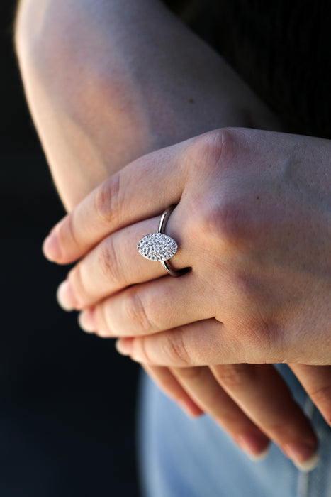 Sterling Silver Crystal Oval Ring