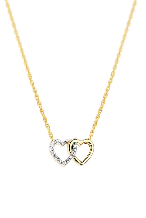 Sterling Silver Gold Plated Diamond Interlinked Hearts Necklace 18 IN