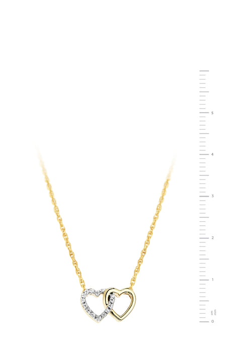 Sterling Silver Gold Plated Diamond Interlinked Hearts Necklace 18 IN