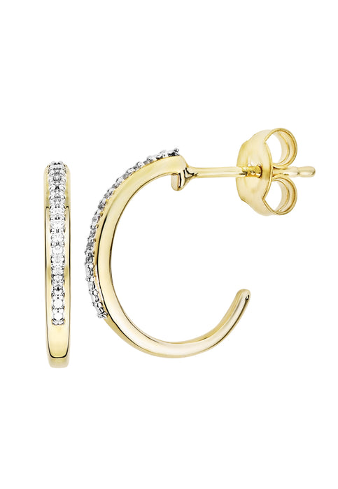 9ct Yellow Gold Diamond Hoop Earrings