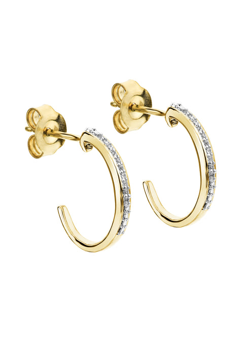 9ct Yellow Gold Diamond Hoop Earrings