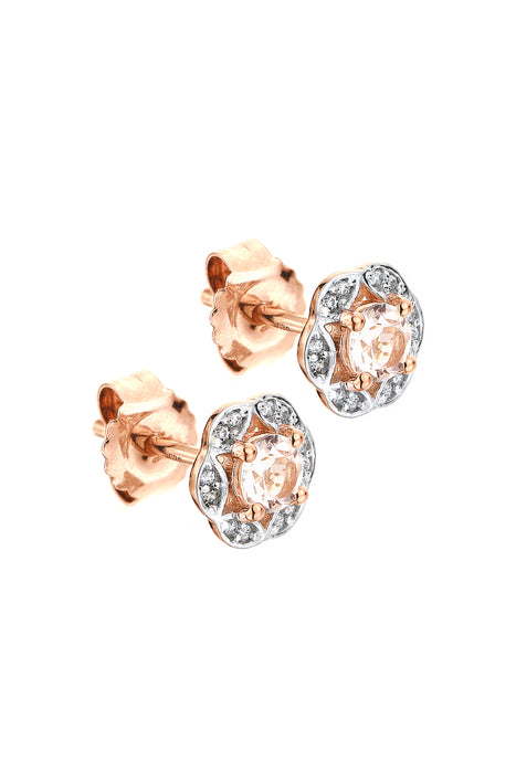 9ct Rose Gold Morganite and Diamond Stud Earrings