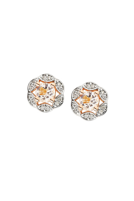 9ct Rose Gold Morganite and Diamond Stud Earrings