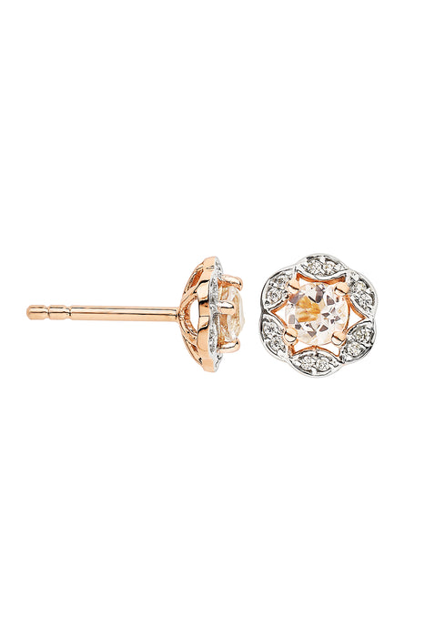 9ct Rose Gold Morganite and Diamond Stud Earrings