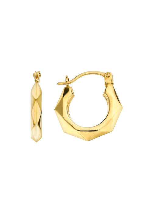 9ct Yellow Gold 10mm Hexagon Hoop Earrings