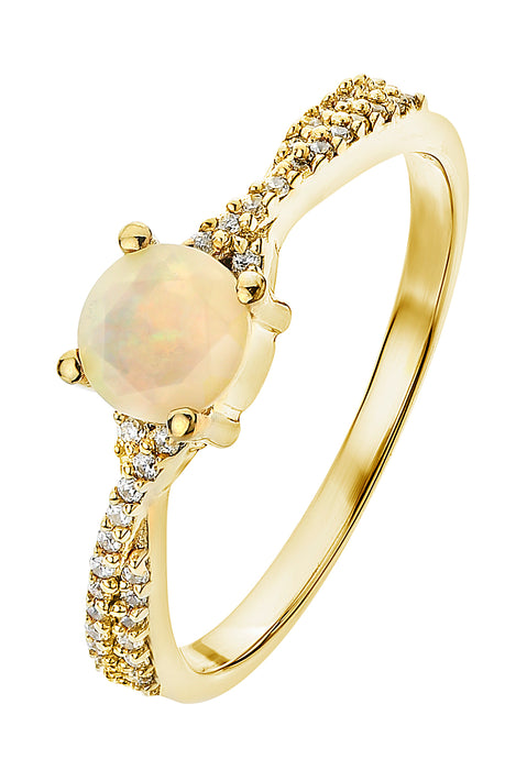 9ct Yellow Gold Opal and 0.10ct Diamond Ring