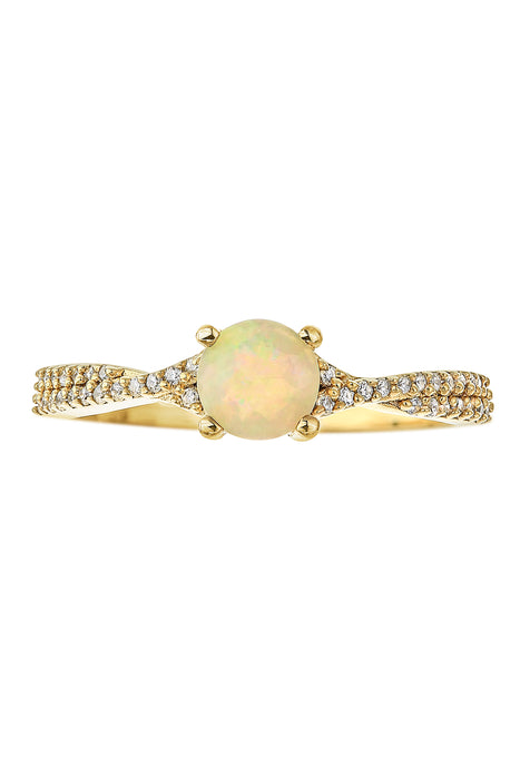 9ct Yellow Gold Opal and 0.10ct Diamond Ring