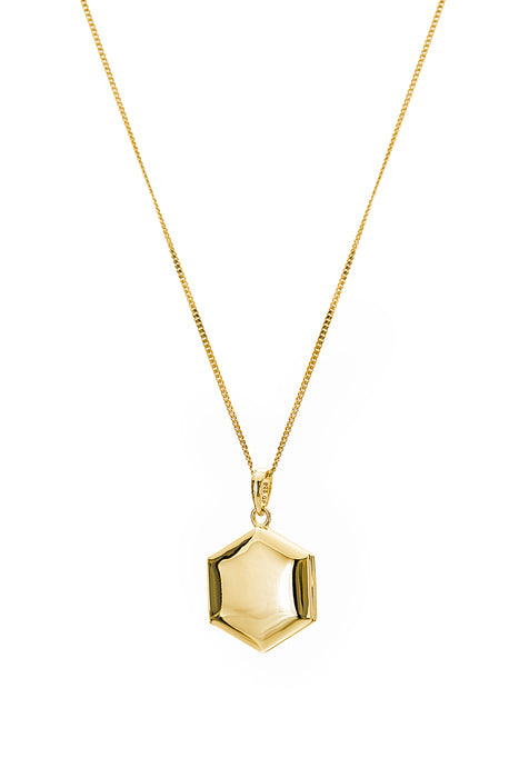 Gold Plated Sterling Silver Hexagon Locket Necklace