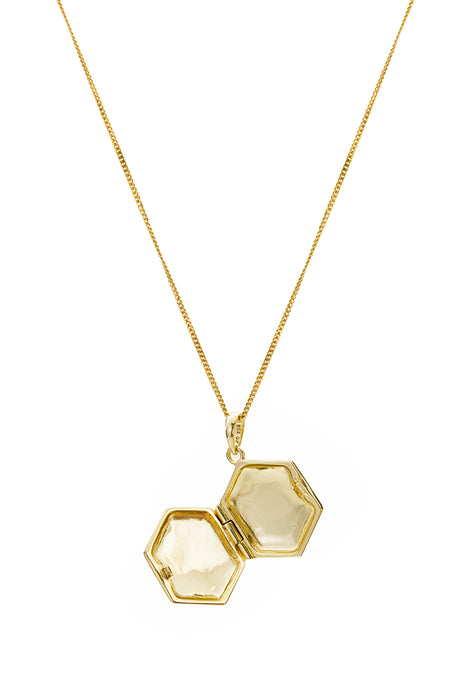 Gold Plated Sterling Silver Hexagon Locket Necklace