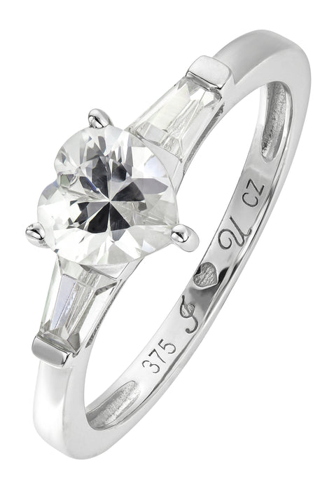 9ct White Gold Cubic Zirconia  Heart "I Love U" Ring