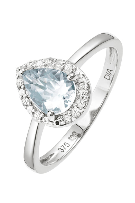 9ct White Gold Aquamarine and Diamond Ring