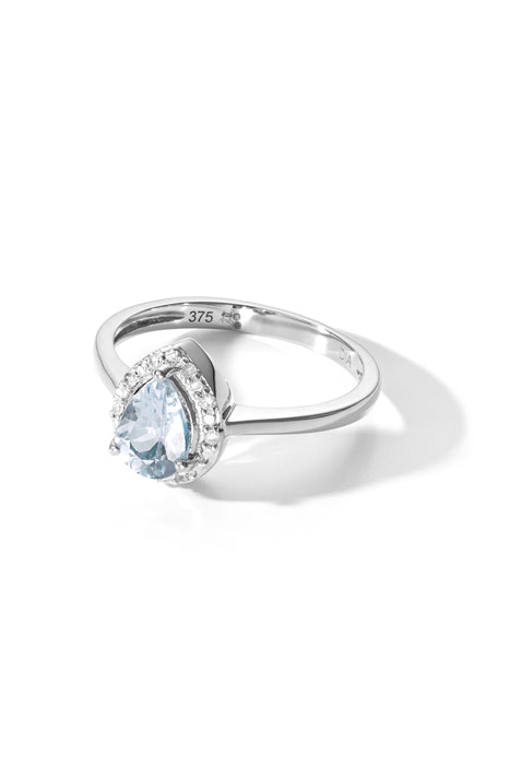 9ct White Gold Aquamarine and Diamond Ring