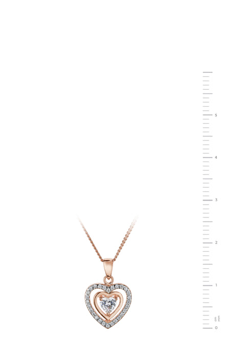 Sterling Silver Rose Gold Plated Cubic Zirconia Heart Pendant Necklace