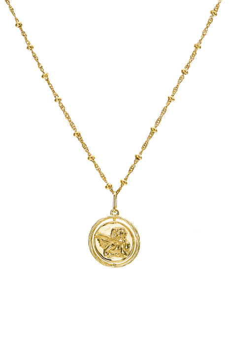 Gold Plated Sterling Silver Cherub Disc Spinner Pendant Necklace