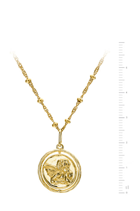 Gold Plated Sterling Silver Cherub Disc Spinner Pendant Necklace