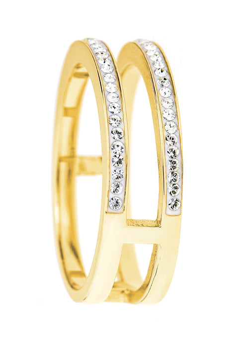 Sterling Silver Gold Plated Crystal Double Band Ring