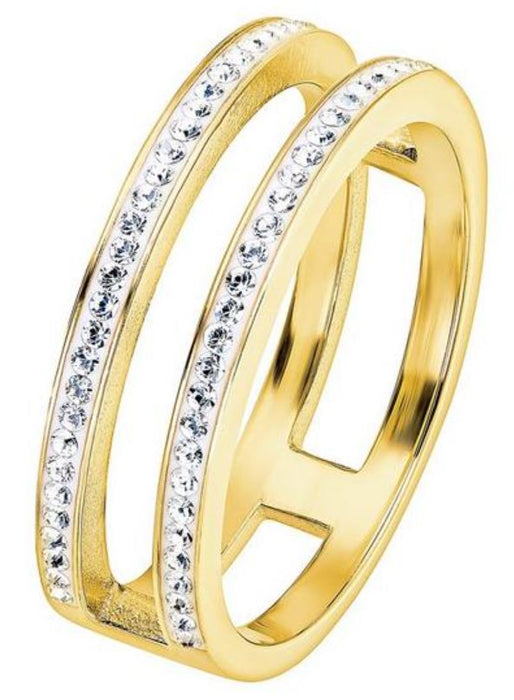 Sterling Silver Gold Plated Crystal Double Band Ring