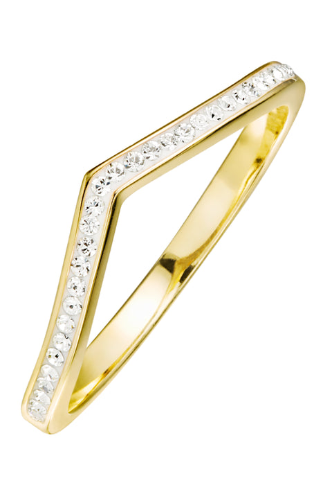 Sterling Silver Gold Plated Crystal Wishbone Ring