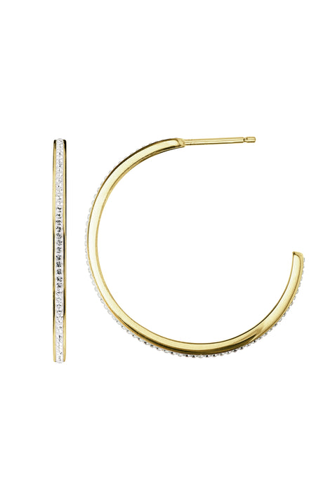 Gold Plated Sterling Silver Crystal 30mm Hoop Stud Earrings