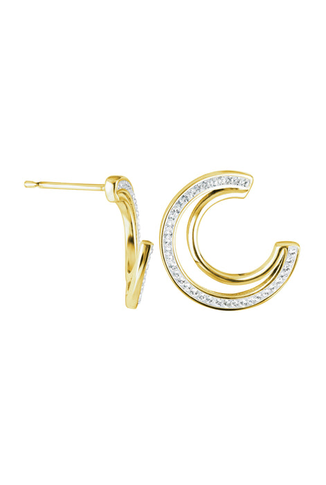 Sterling Silver Gold Plated Crystal Double Crescent Stud Earrings