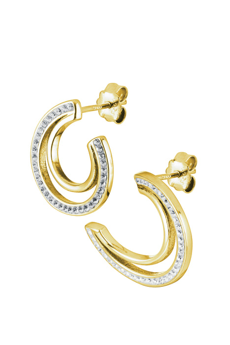 Gold Plated Sterling Silver Crystal Double Crescent Stud Earrings