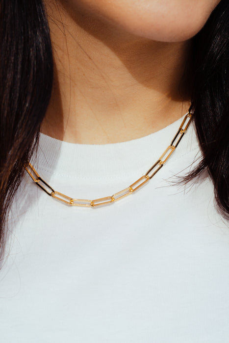 Gold Plated Sterling Silver Polished Paperclip Necklace