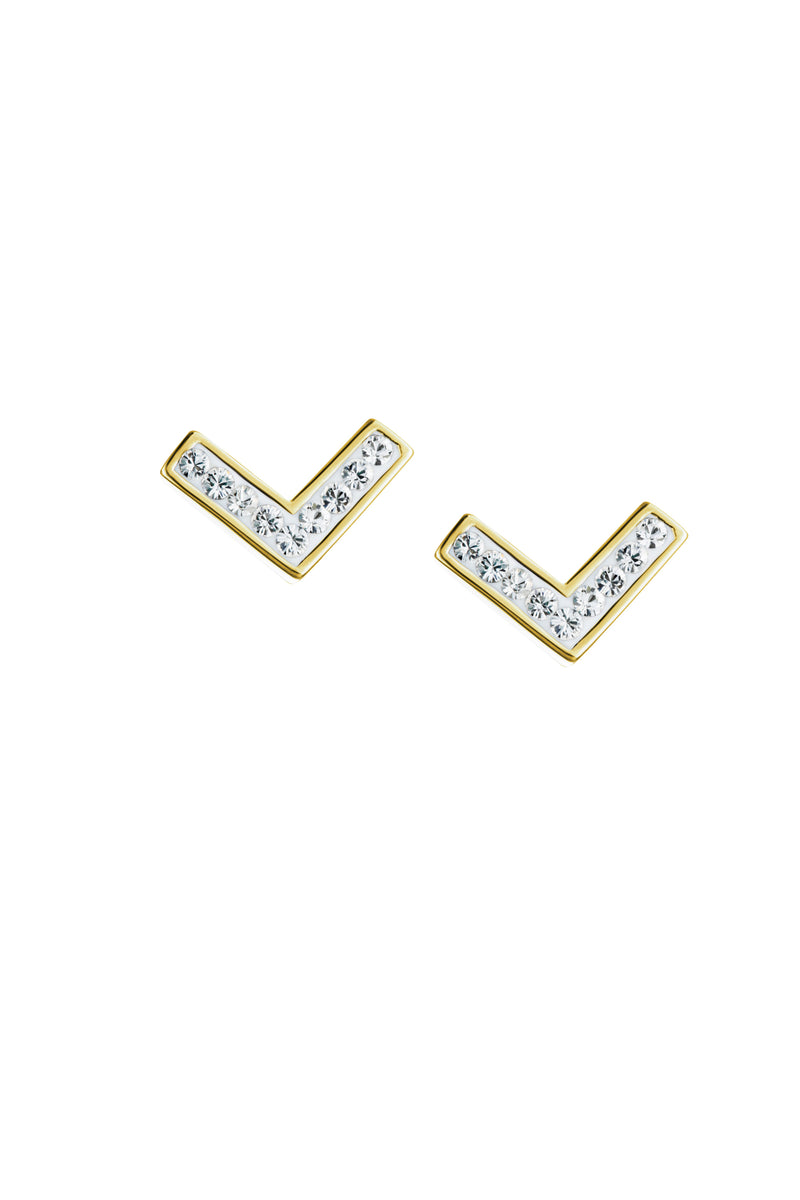 Gold Plated Sterling Silver Crystal Chevron Stud Earrings