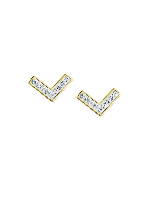 Gold Plated Sterling Silver Crystal Chevron Stud Earrings