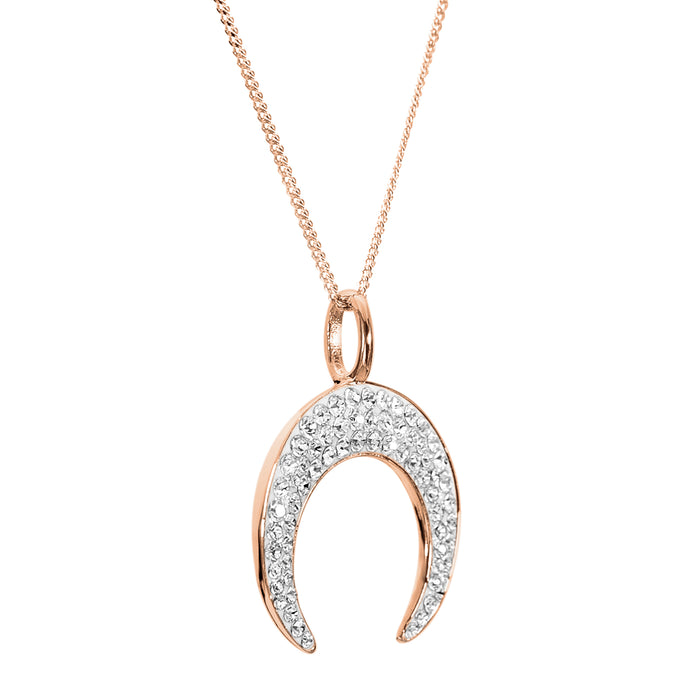 Sterling Silver Rose Gold Plated Crystal Crescent Moon Pendant