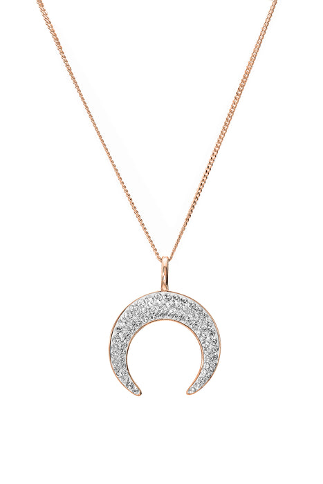 Sterling Silver Rose Gold Plated Crystal Crescent Moon Pendant