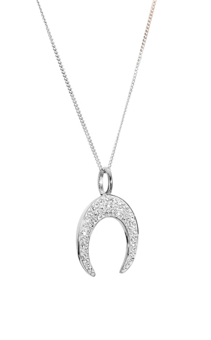 Sterling Silver Crystal Crescent Moon Pendant Necklace