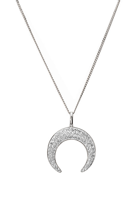 Sterling Silver Crystal Crescent Moon Pendant Necklace