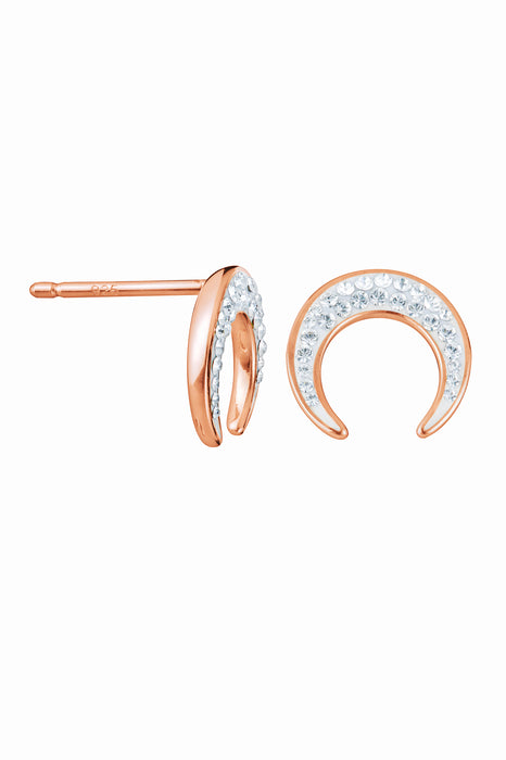 Sterling Silver Rose Gold Plated Crystal Crescent Moon Stud Earrings